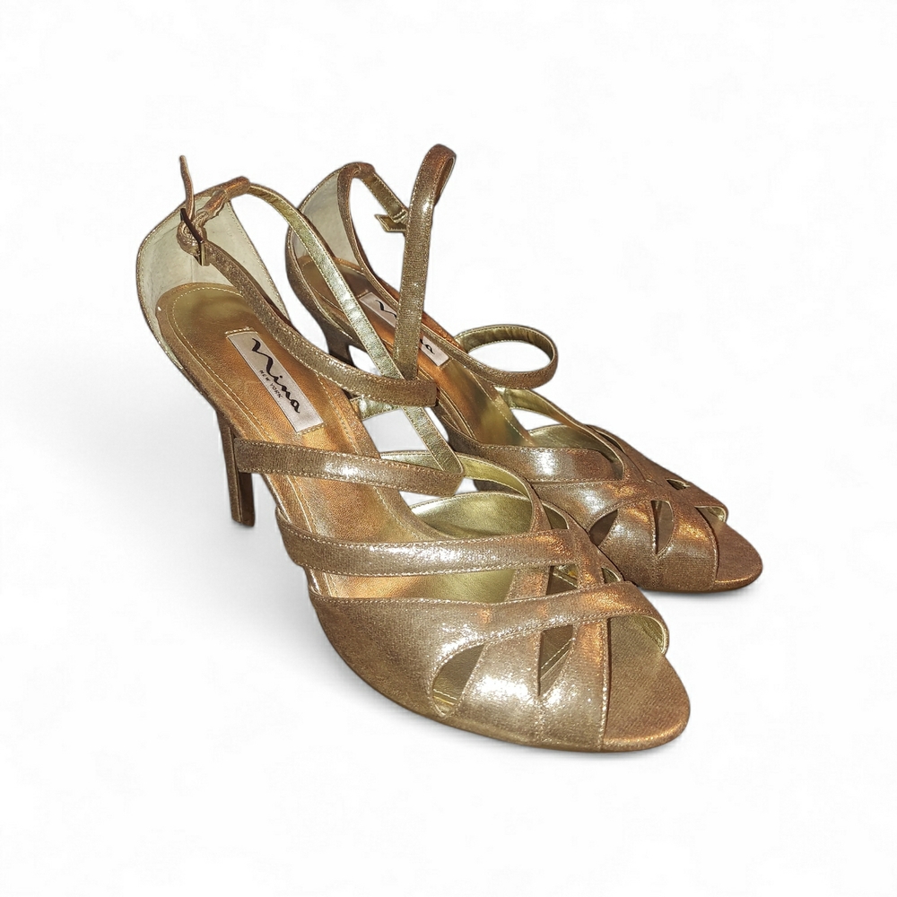 Nina Shimmering Gold Strappy Heels